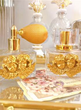 美优族玻璃香水瓶复古天使黄铜