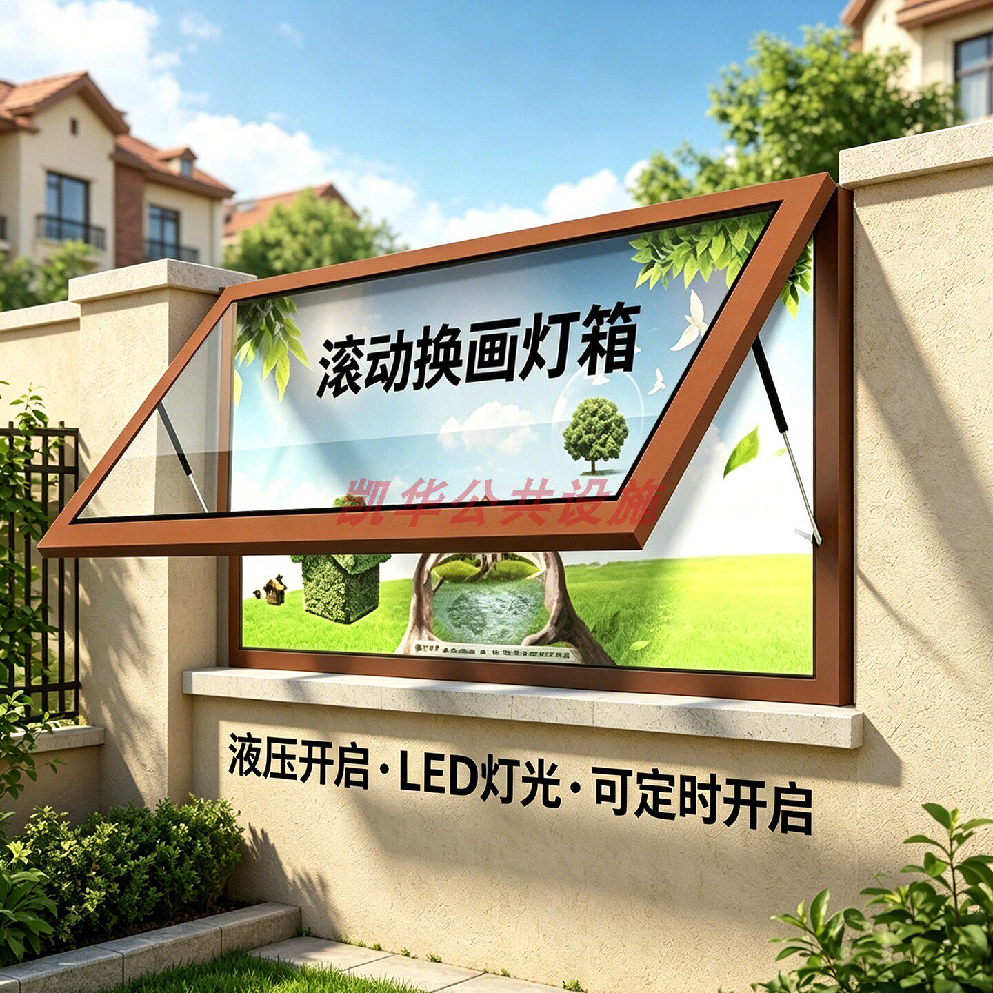 户外挂墙滚动灯箱自动换画广告牌不锈钢壁挂式换画发光橱窗灯箱