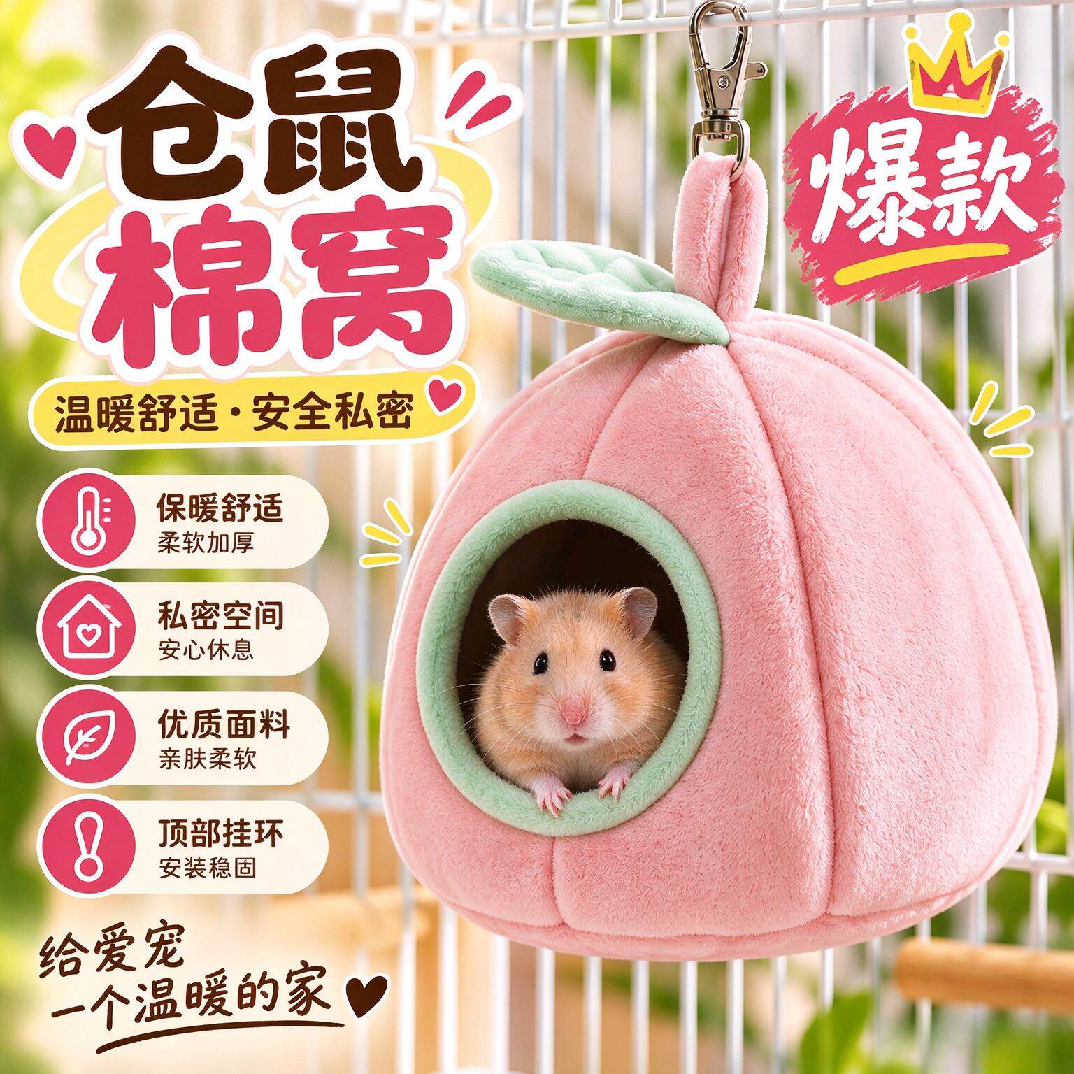 仓鼠棉窝小宠保暖冬季绒窝布丁金丝加厚睡窝仓鼠过冬防寒用品睡窝
