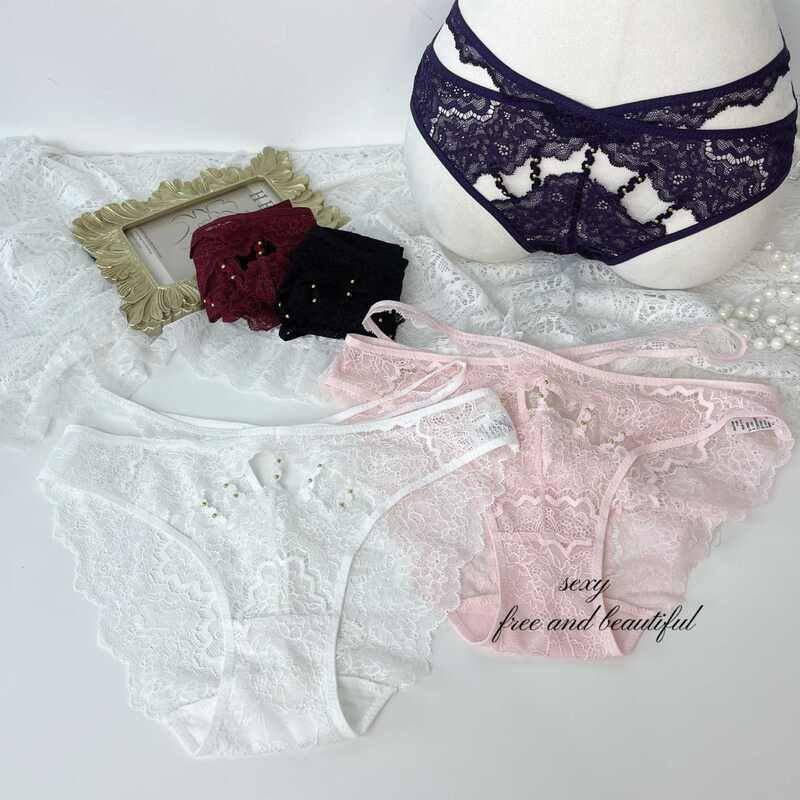 K25137蕾丝铆钉交叉网纱丝带镂空温柔透气法式性感魅力女三角内裤