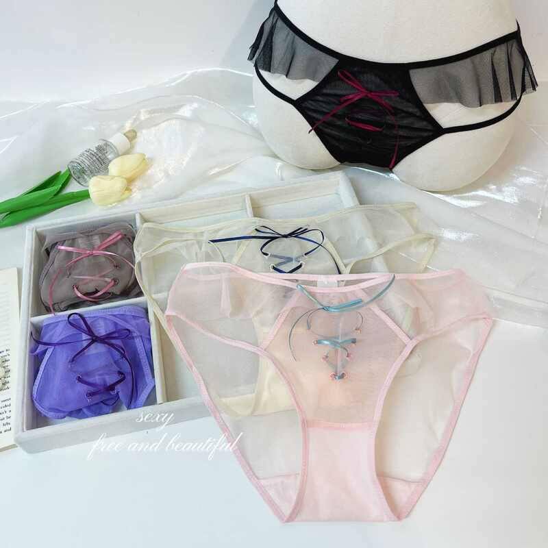 K2974 蕾丝网纱丝带镂空云感纱温柔透气法式性感魅力女士三角内裤