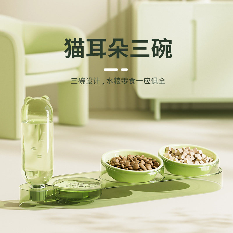HOOPET 猫耳朵三碗-塑料款透明绿宠物自动饮水机悬挂式猫喂食器猫使用感如何?