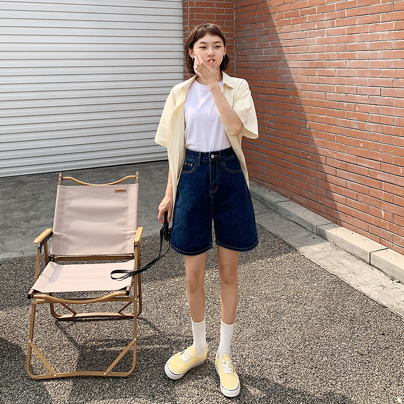 五分牛仔短裤女秋季2023年新款高腰5分裤薄款宽松显瘦阔腿裤中裤