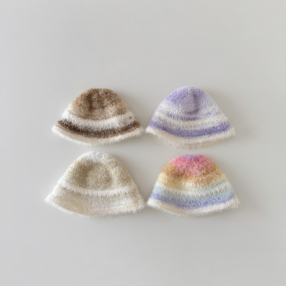 韩国儿童帽子秋冬新款防风保暖毛绒女童水桶针织盆帽宝宝渔夫帽