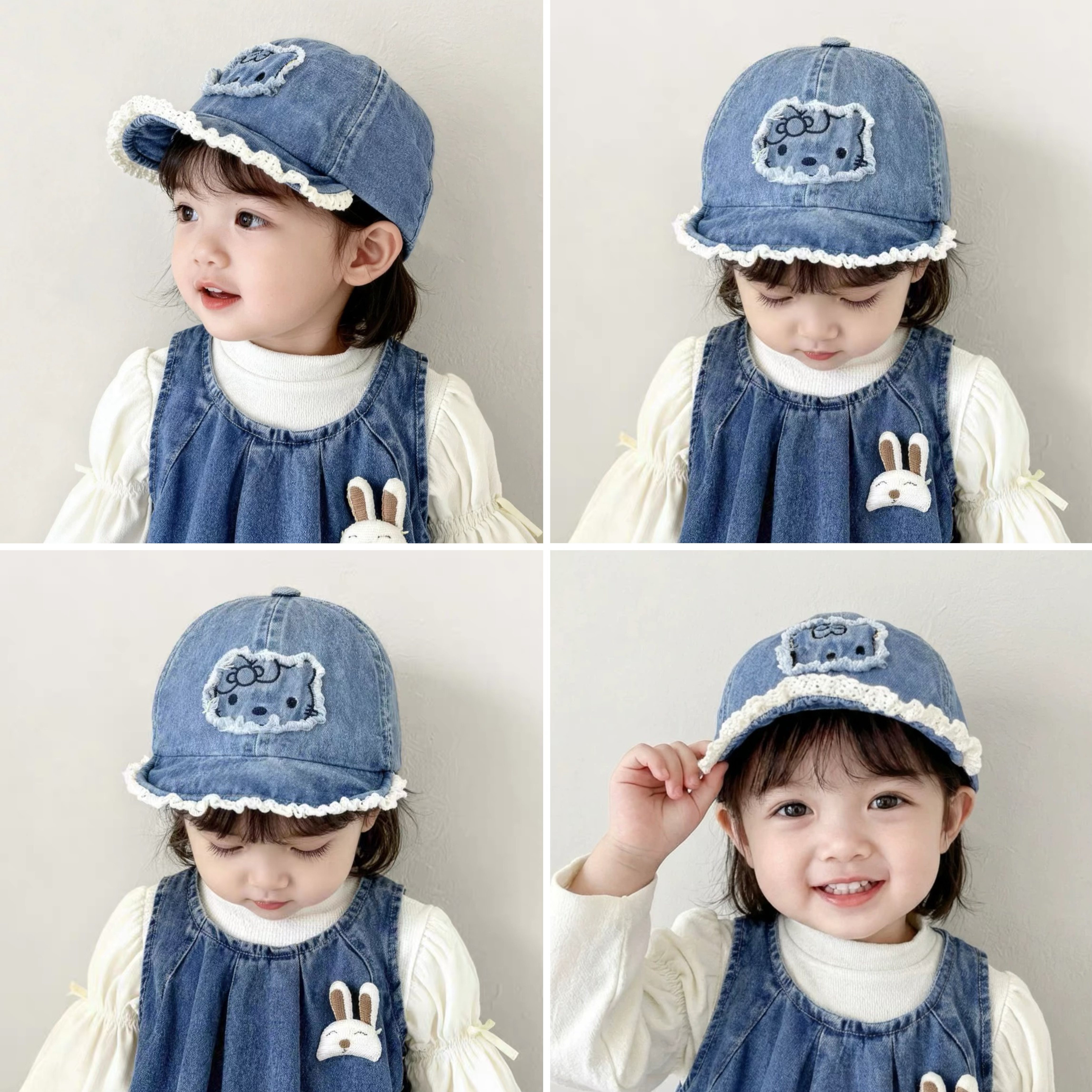 韩国宝宝帽子春秋新款可爱猫咪牛仔帽婴幼儿防晒遮阳帽儿童鸭舌帽