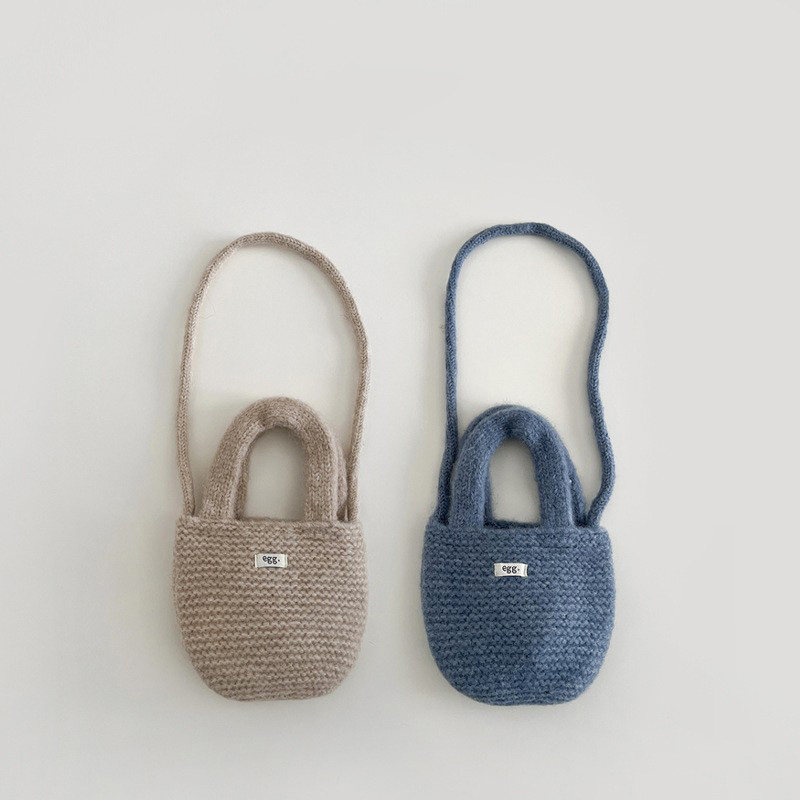 儿童包包日常韩系毛线纯色手拎包秋冬高级感糖果色斜跨小包手提包