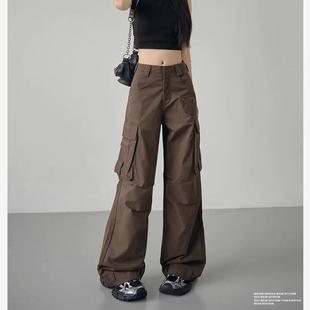 女2024秋季 裤 新款 高腰显瘦阔腿裤 子 美式 直筒垂感宽松休闲裤 工装