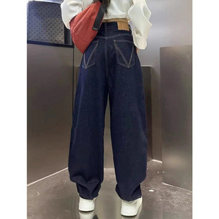 阔腿哈伦牛仔裤子女秋季2024新款镰刀裤大码萝卜裤宽松灯笼裤