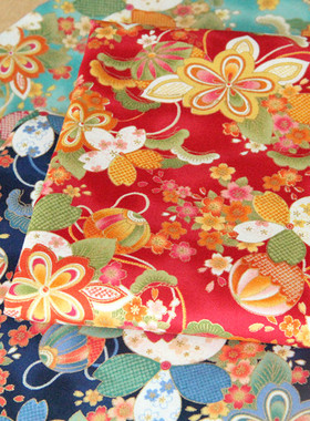 日本进口布料 sevenberry日本和风烫金锦球松柏樱花 棉布