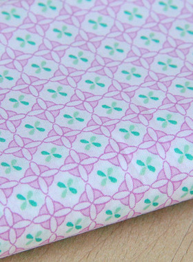 日单面料/布料 清新四叶草紫色图腾 柔软薄棉 100%纯棉 印花布