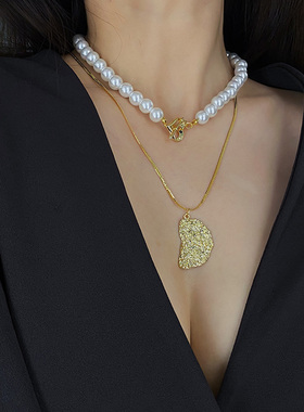 多层叠戴套装珍珠爱心吊坠项链