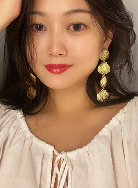 GWE金色贝壳流苏长款耳环百搭