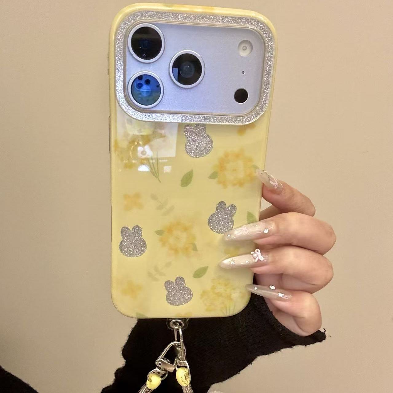 唯美ins满屏花朵闪粉小兔子适用iphone17promax苹果16p手机壳新款