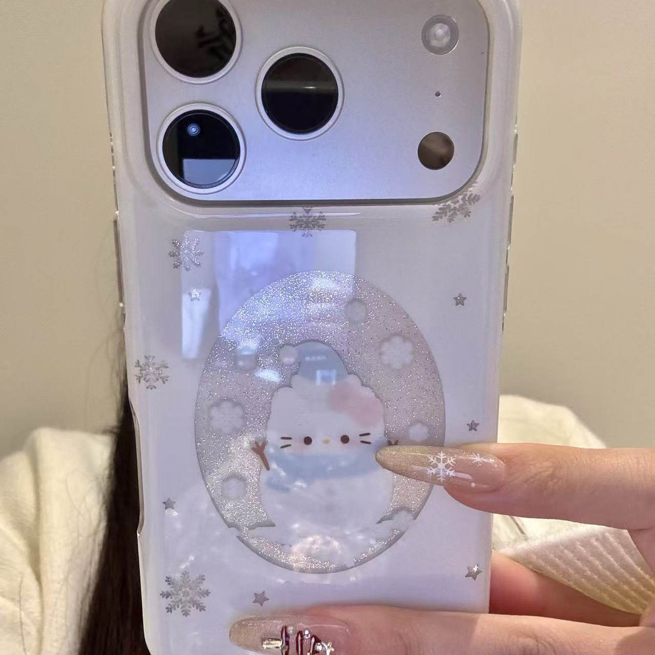 冬日雪花镂空雪人猫咪适用于iphone17promax苹果16pr手机壳15新款