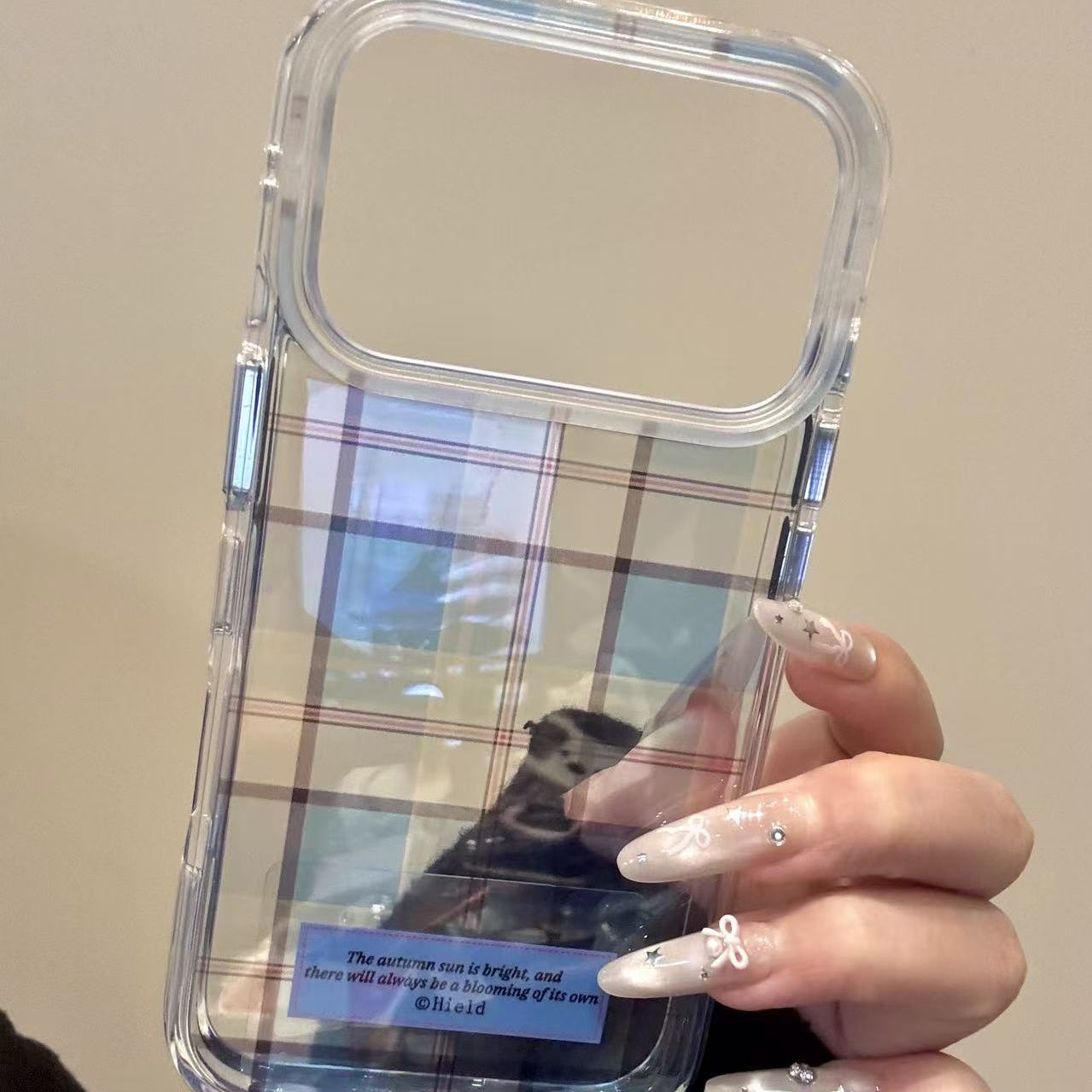 韩系简约透色格纹方块挂链适用ihone17promax苹果16手机壳15p新款