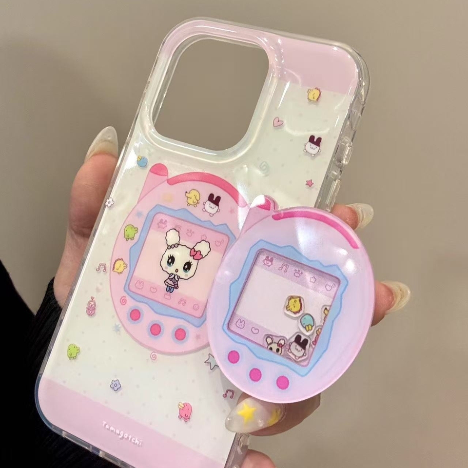 可爱粉白拓麻歌子扭蛋机支架适用iphone16prom手机壳苹果15新款14