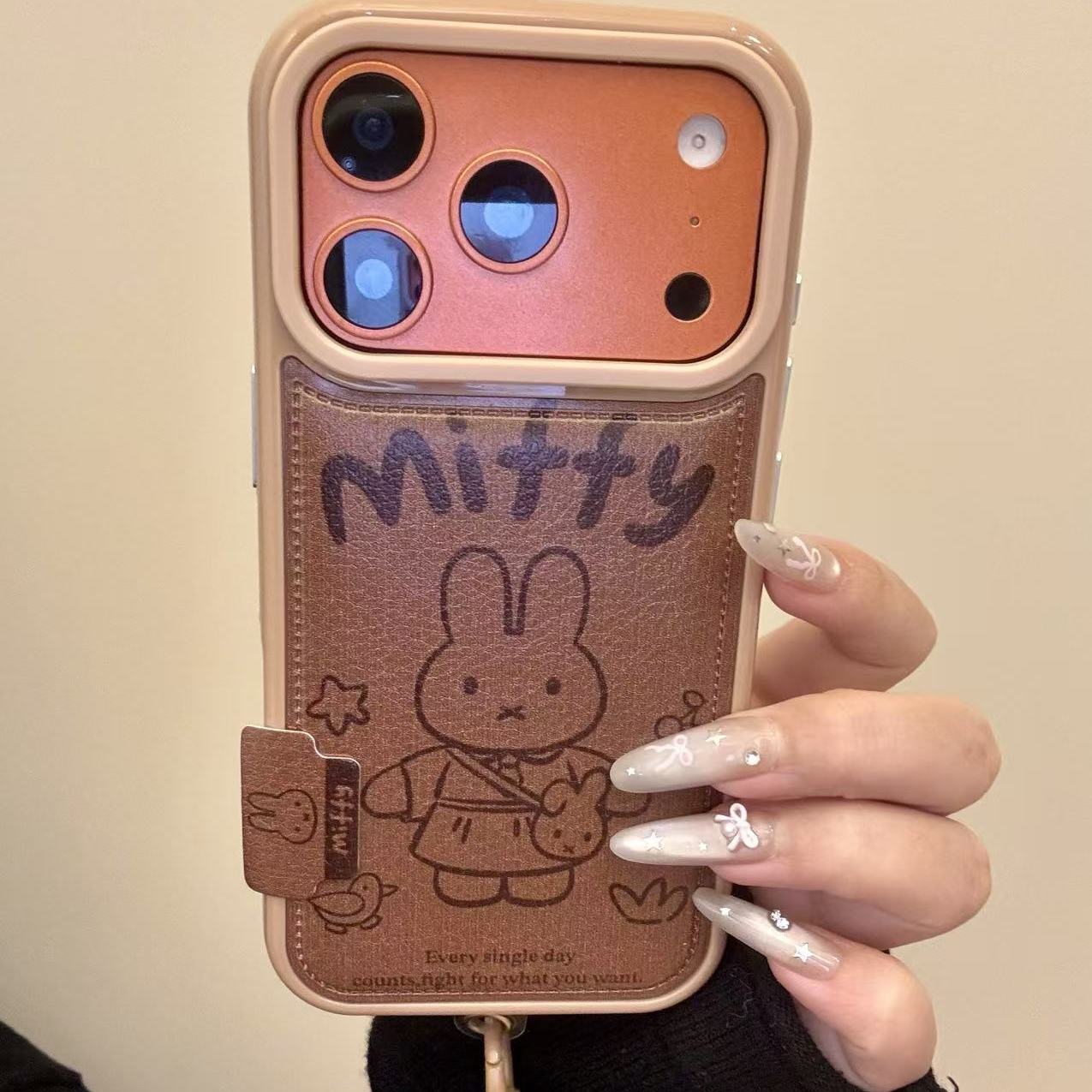 爱棕底皮纹挎包米菲兔适用ihone17promax苹果16pro手机壳15新款