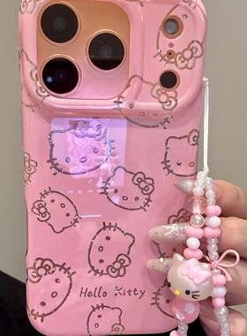 甜系闪粉线条猫咪小脑瓜适用iphone17prom苹果15手机壳新款14双层