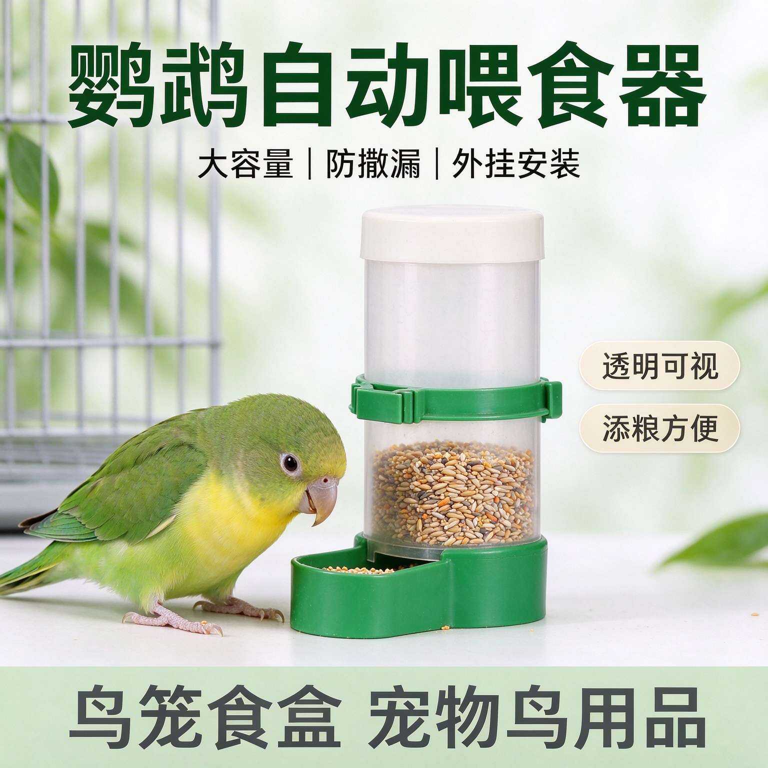 鹦鹉自动喂食器防撒漏鸟食盒大容量外挂鸟笼添粮方便宠物鸟用品