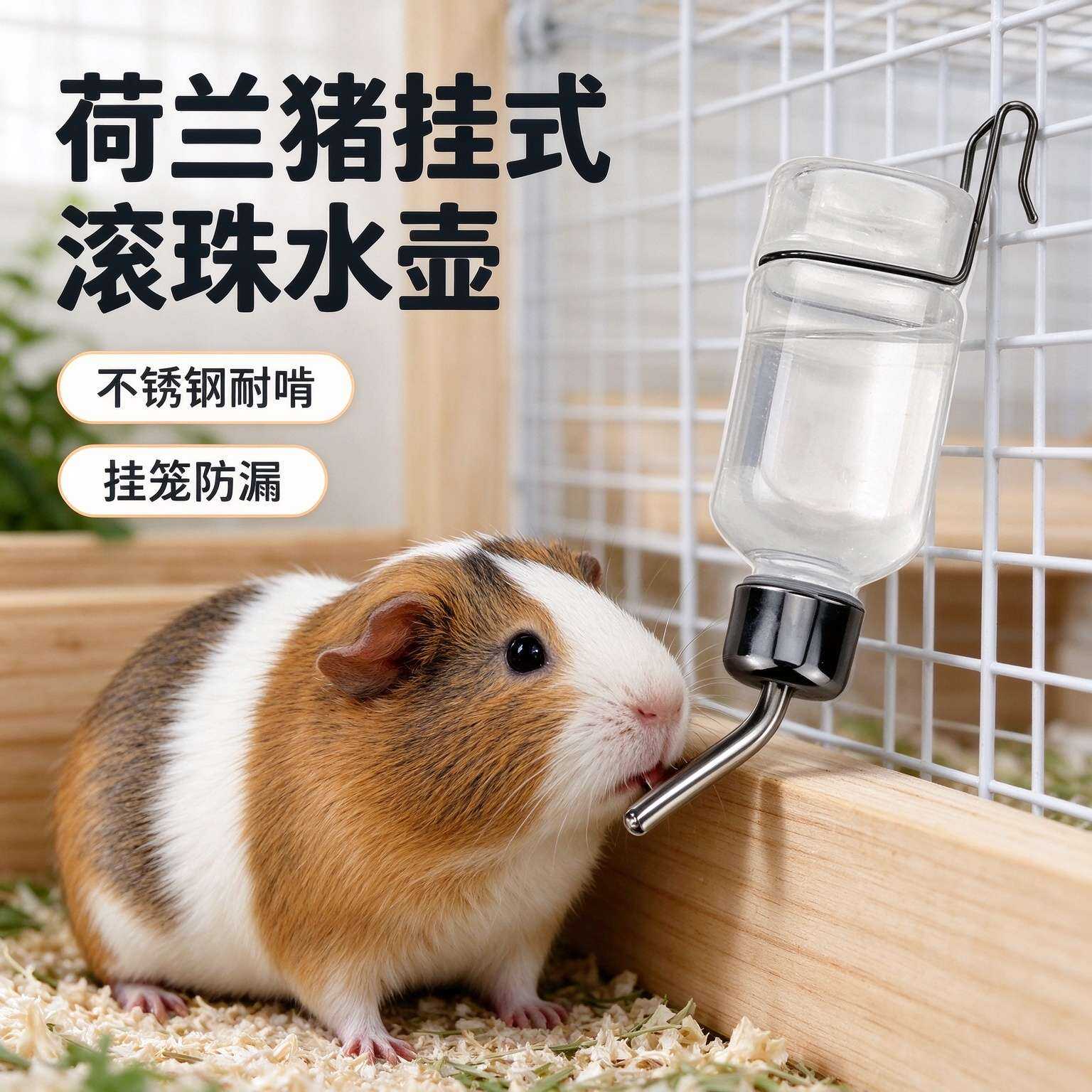 金属钢珠挂笼饮水壶荷兰猪龙猫专用不锈钢嘴防漏透明小宠饮水器