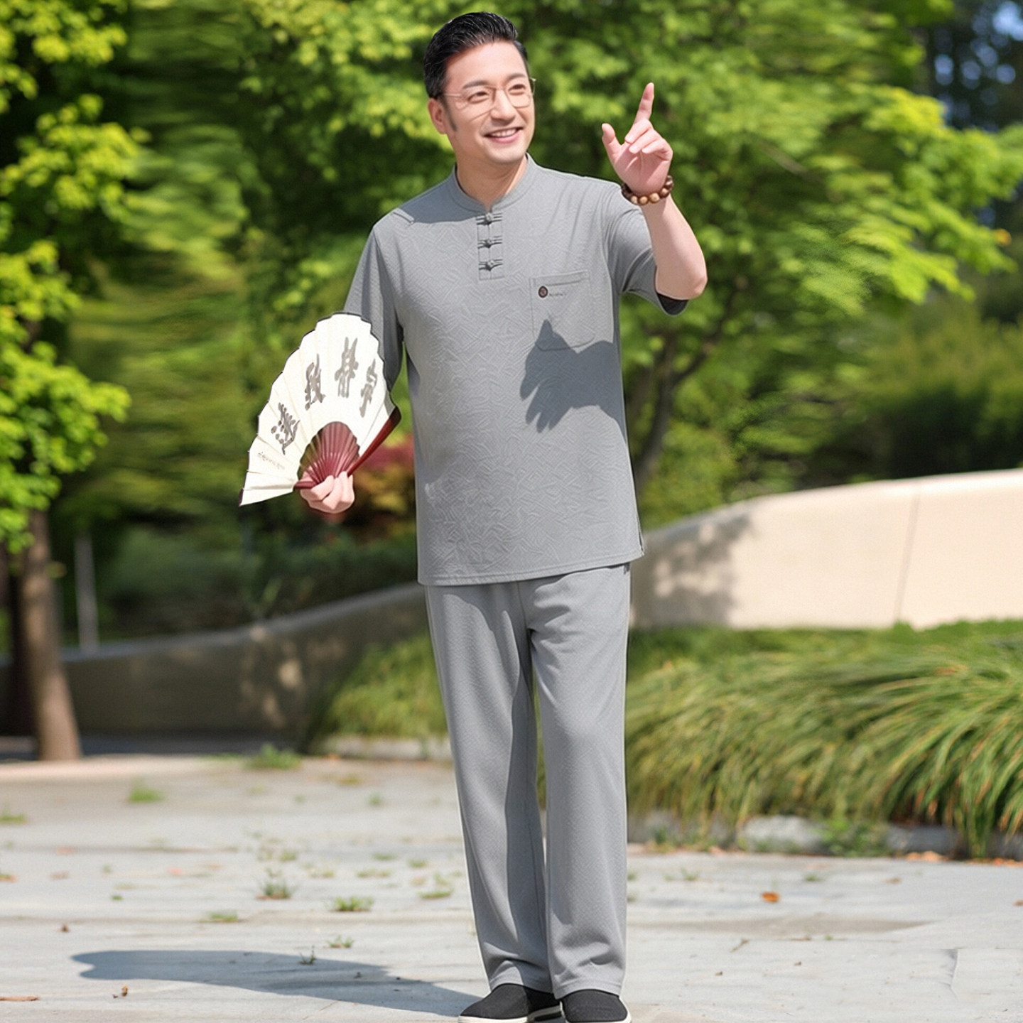 中老年男士唐装爷爷夏季短袖老人衣服中国风套装爸爸装休闲两件套