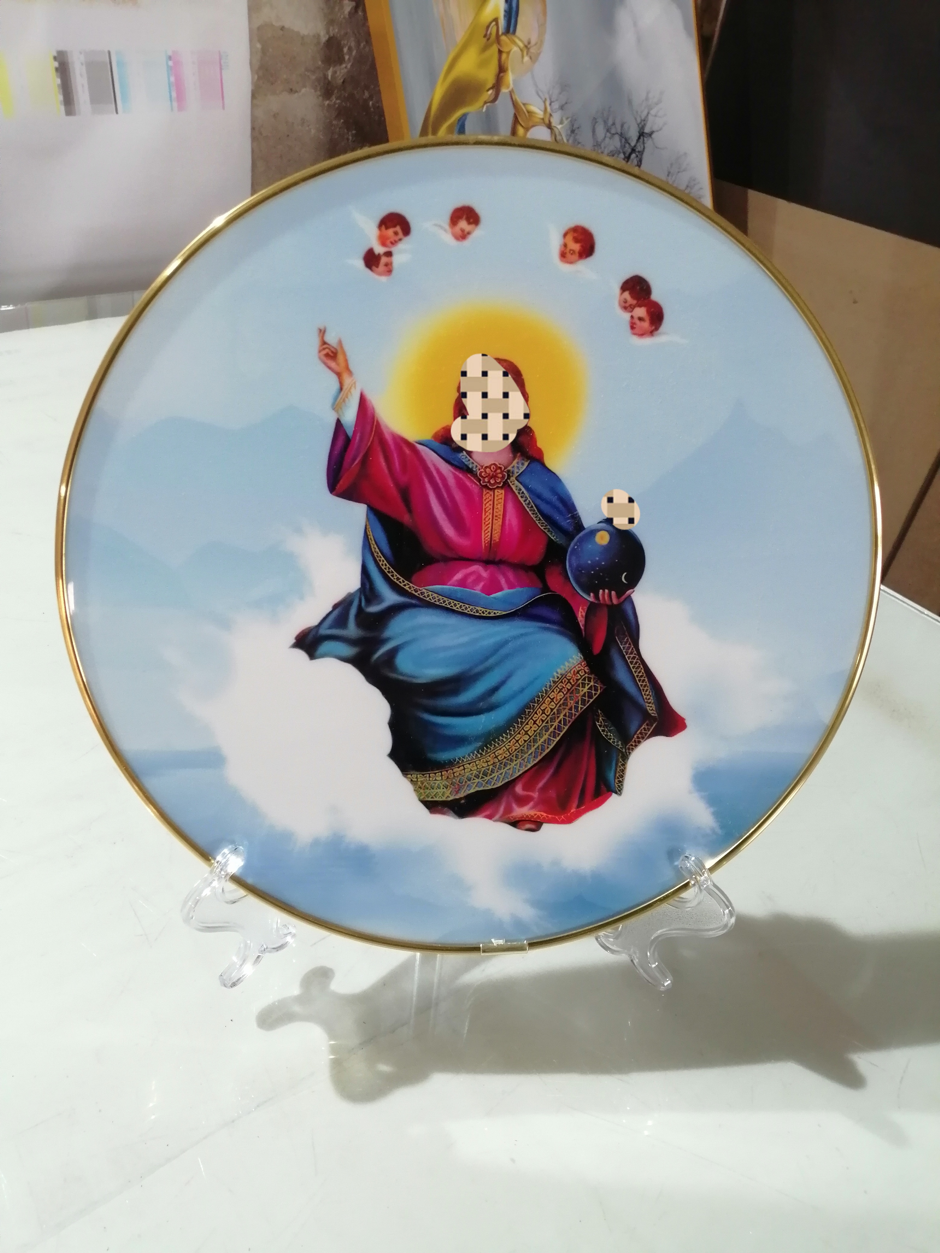 欧式圆形摆台客厅玄关装饰画餐厅挂画装饰画晶瓷画摆件尺寸可定制图片