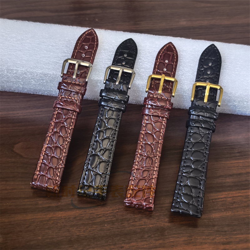 薄型真皮表带黑棕圆鳄纹柔软舒适