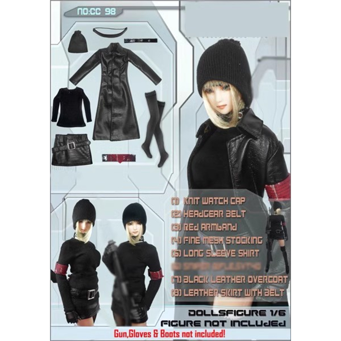 现货 1:6 女兵人 CC98 黑色皮衣套裝 12寸 DOLLSFIGURE 哥特 兵人
