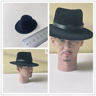 现货 1/6 兵人模型 礼帽 黑色特务礼帽 西部牛仔 礼帽 复古遮阳帽