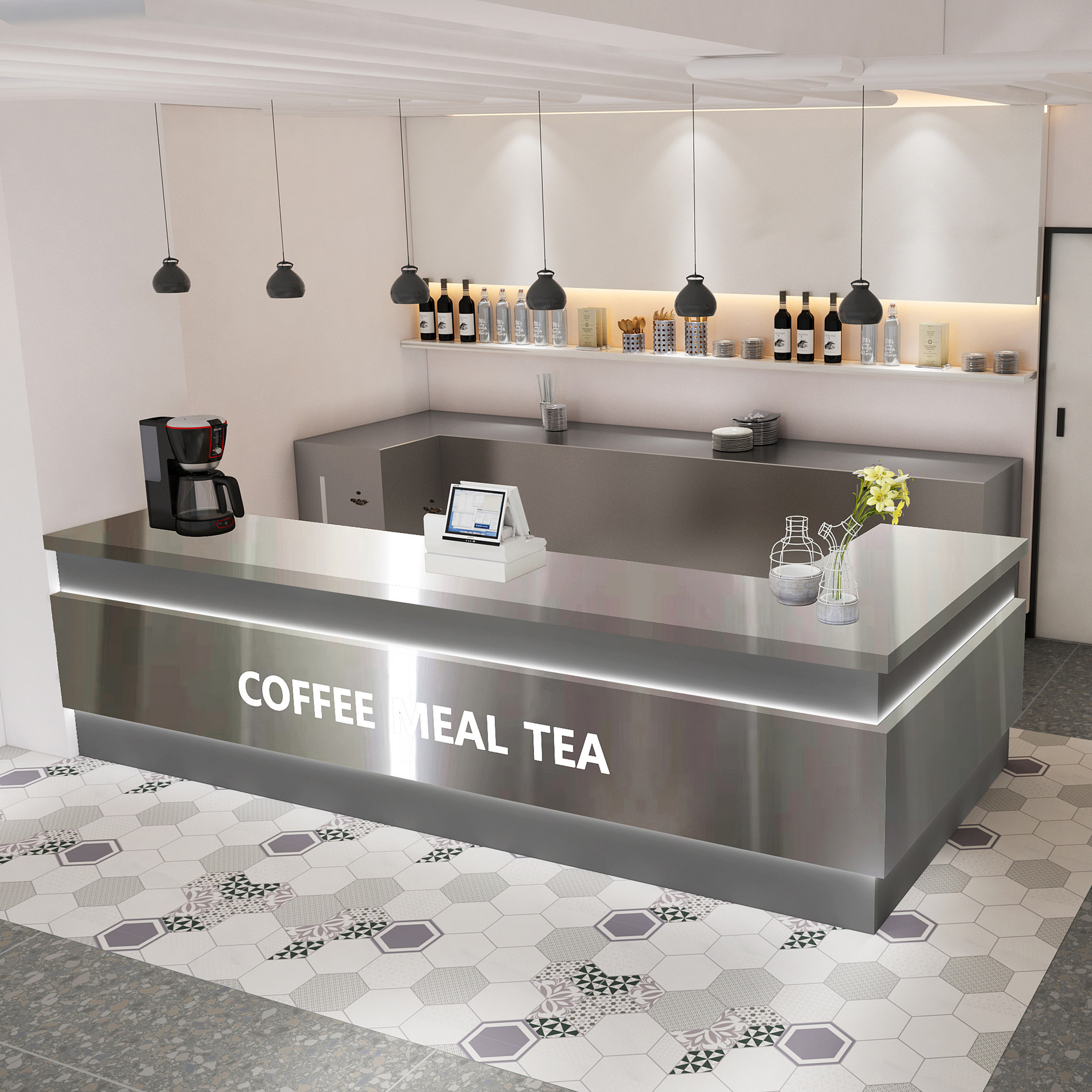 简约现代不锈钢餐饮烧烤奶茶店吧台咖啡店前台酒吧收银台转角定制