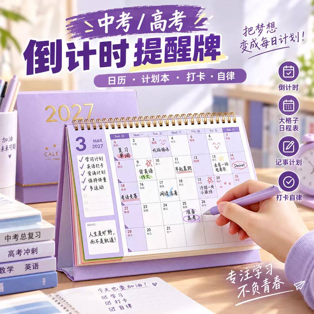 2027新款日历】考试倒计时提醒牌