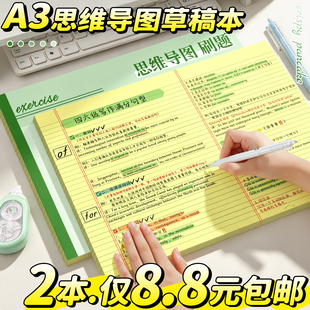 A3超大考研笔记本本子空白本简约线圈初中生专用高中生考公加厚练习纸工作记录横线扣环记事本草稿活页本K1