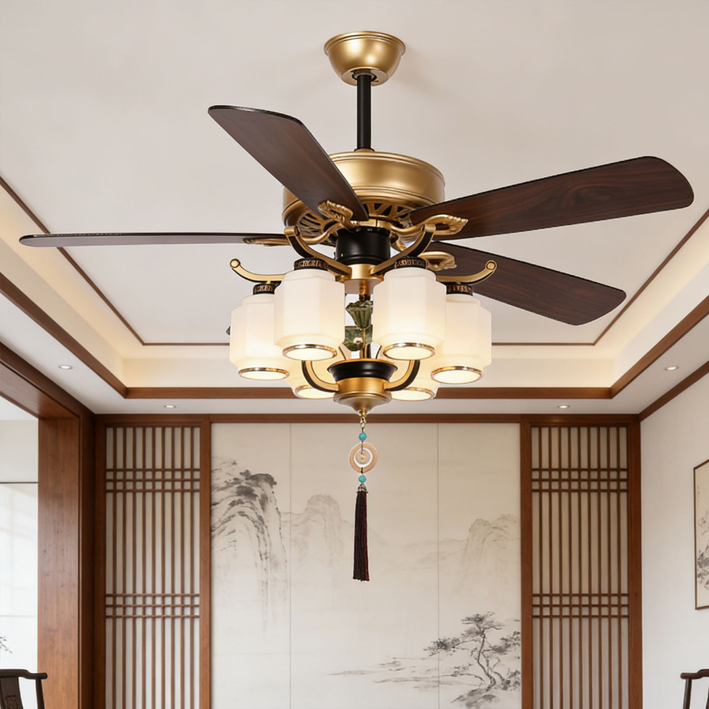 新中式风扇灯复古客厅餐厅吊扇风扇2025新款高端中古风静音吊扇灯