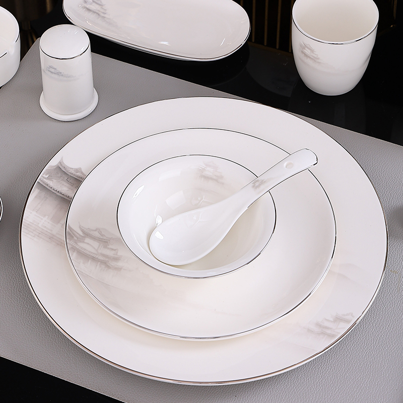 白金银边陶瓷酒店会所摆台餐具