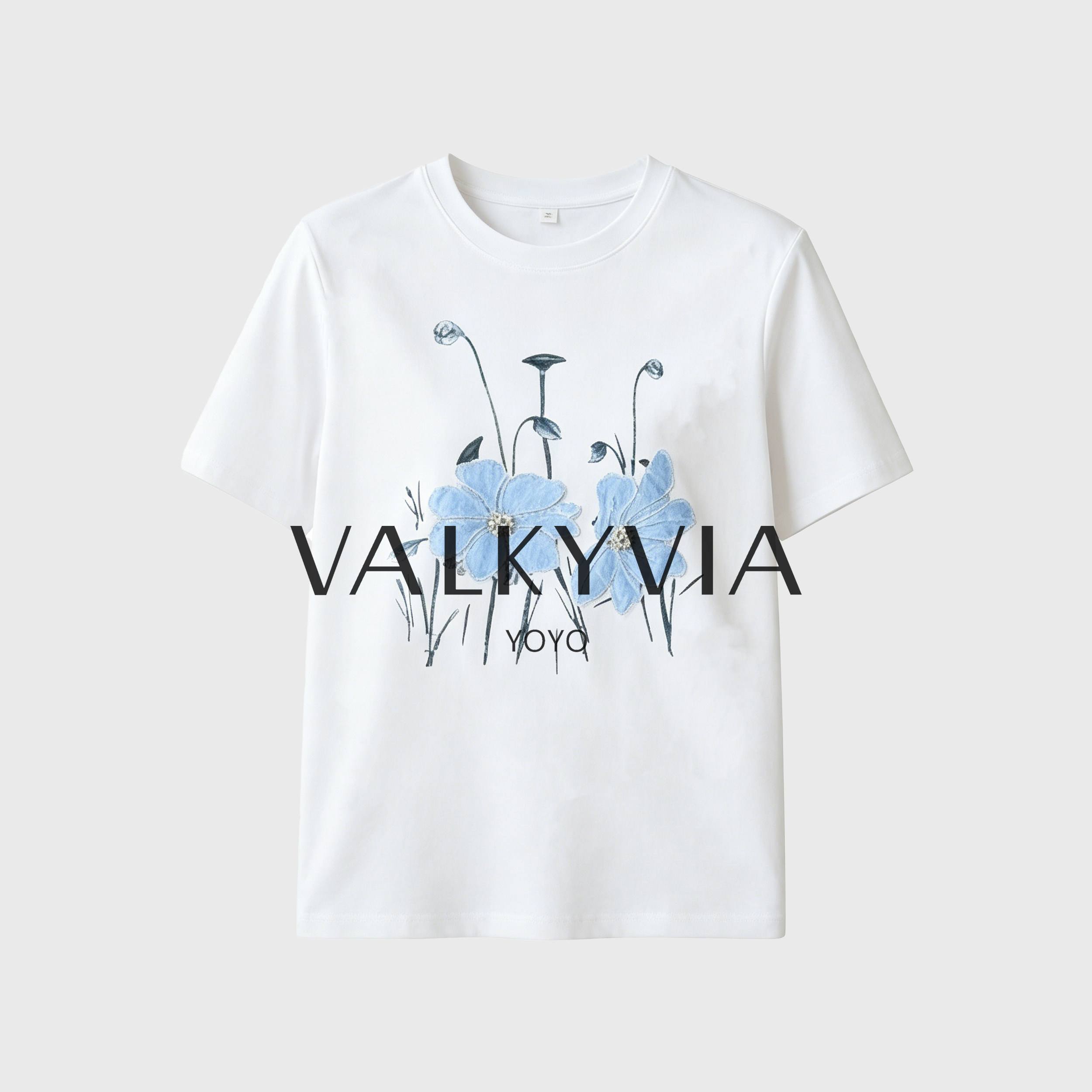 【Valkyvia/悠悠奢品】新款夏季洋气绣花圆领韩版女款T恤J6892