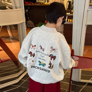 男童加绒加厚卫衣儿童2025新款洋气刺绣拜年服冬装男孩中大童上衣