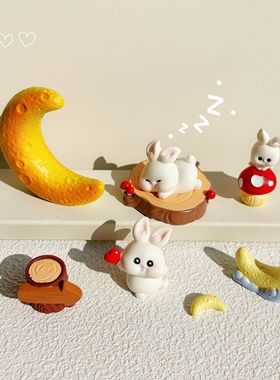 微景观卡通太空月亮爱心蘑菇兔子摆件奶油胶diy材料少女桌面装饰