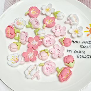 创意粉嫩绽放桃花花骨朵饰品配件 奶油胶diy材料包手工发夹装饰物