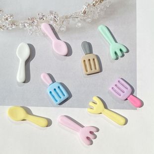 仿真马卡龙色勺子餐具叉子铲子手机壳奶油胶diy材料发夹饰品装饰