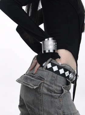 新款街头时尚黑白撞色菱形格头层牛皮真皮腰带皮带男女情侣ins潮