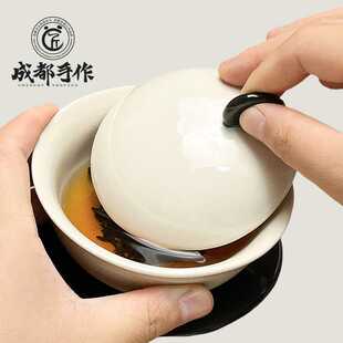 成都手作彭州白瓷熊猫盖碗茶杯套装白瓷家用泡茶器具防烫手工陶瓷
