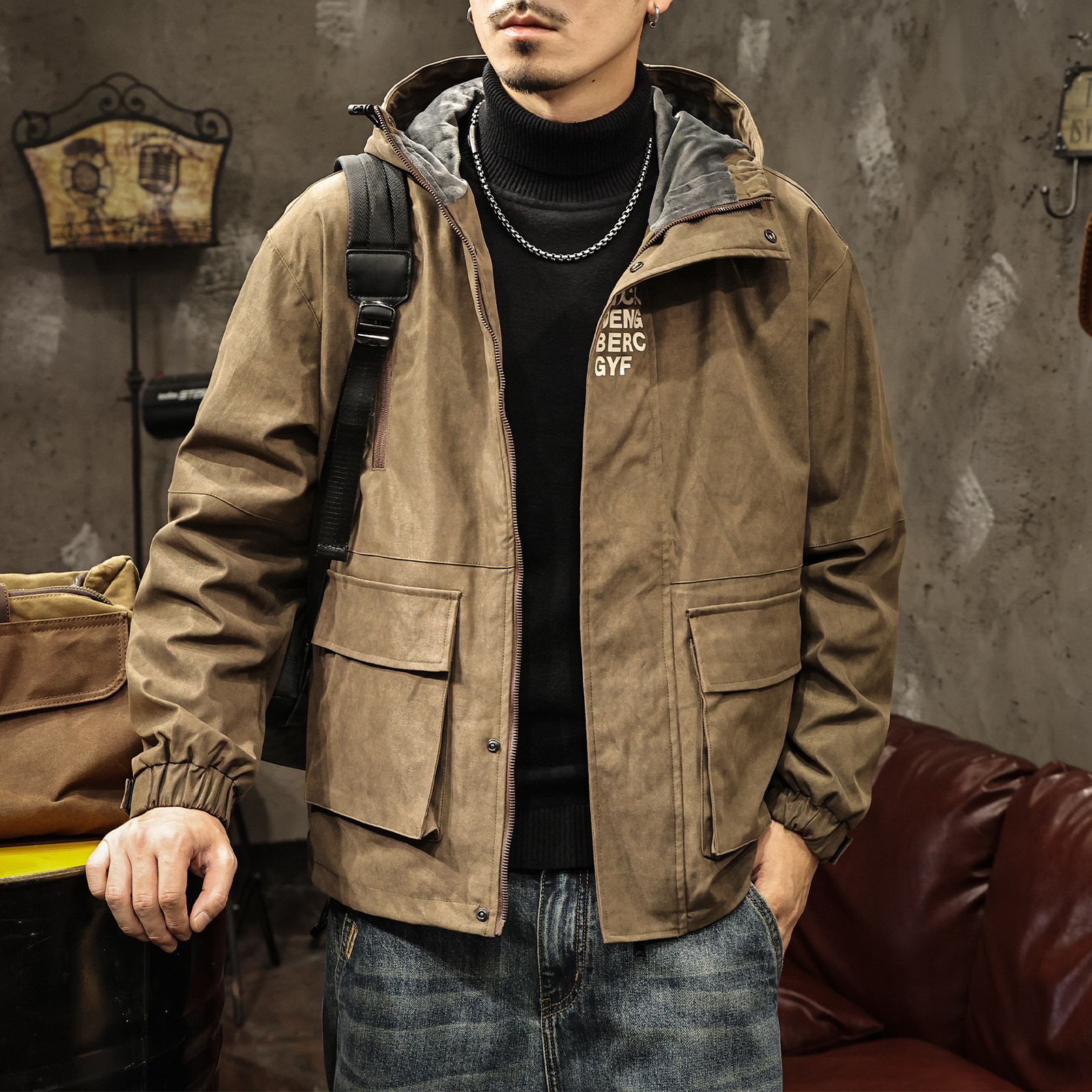 美式复古工装夹克男士加绒外套冬季2025新款加厚棉服宽松连帽棉衣,男装,夹克,淘宝优惠券,粉丝福利购,淘宝优惠卷