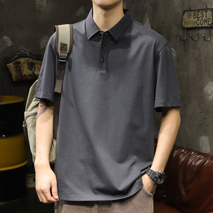 夏季260克质感深灰商务休闲男士POLO衫翻领宽松高级纯棉短袖t恤男