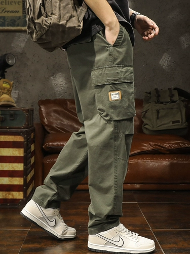 Зеленые осенние штаны, элитные повседневные брюки, свободный прямой крой, оверсайз