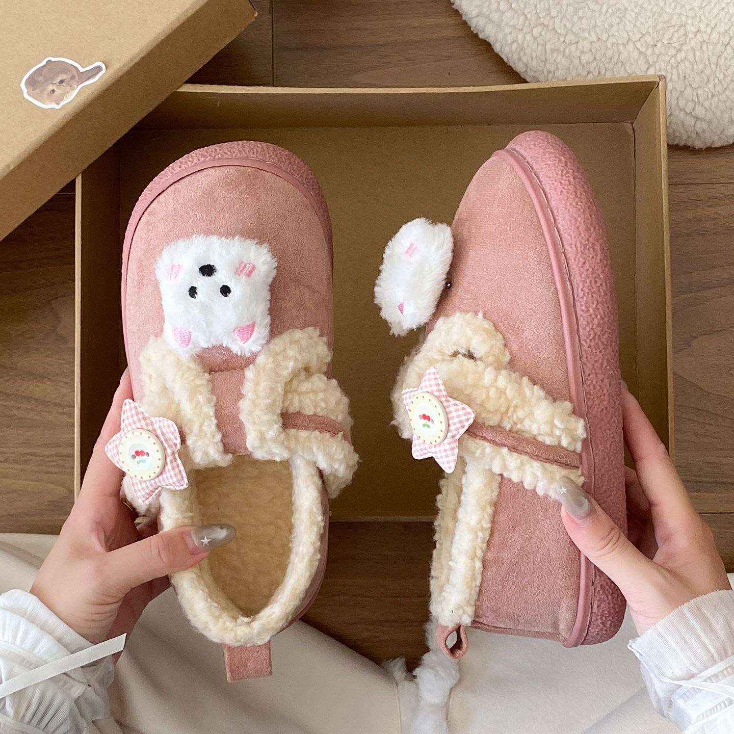 秋冬季加绒包头棉鞋少女心软萌星星西高地居家保暖女生懒人一脚蹬