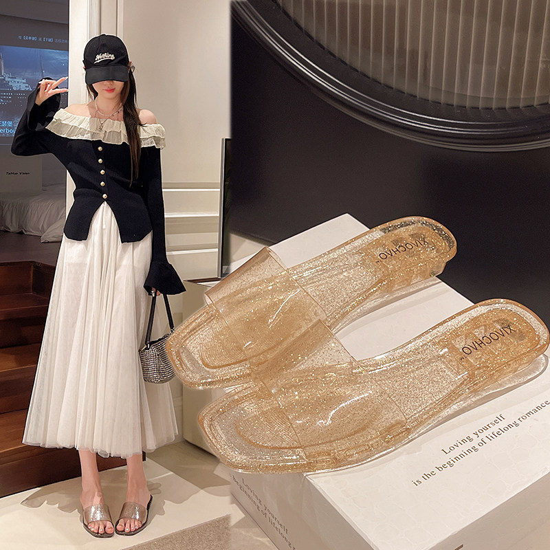 2025新款水晶果冻耐用空调鞋硬胶透气妈妈时尚亮面鞋子防滑拖鞋女,女鞋,一字拖,淘宝优惠券,粉丝福利购,淘宝优惠卷