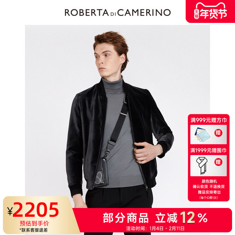 [兔毛皮内胆]ROBERTA诺贝达男装男士皮衣冬季新款棒球领丝绒夹克,男装,皮草,淘宝优惠券,粉丝福利购,淘宝优惠卷