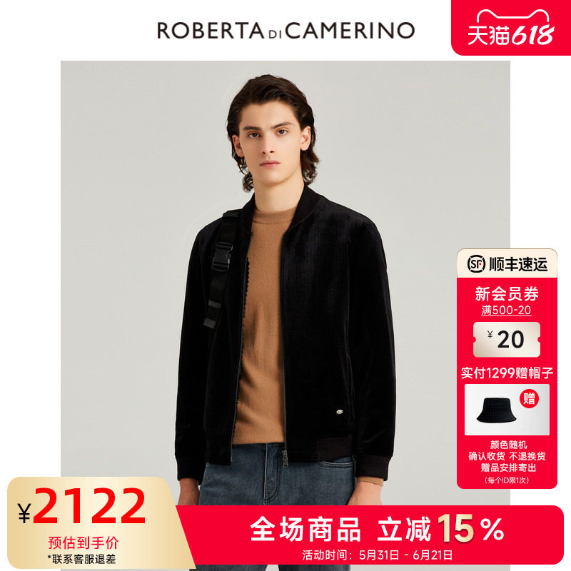 [兔毛皮内胆]ROBERTA诺贝达男装男士皮衣冬季棒球领丝绒夹克