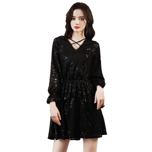 法式小洋装晚礼服女气质轻奢生日宴会高端短款亮片连衣裙高级质感