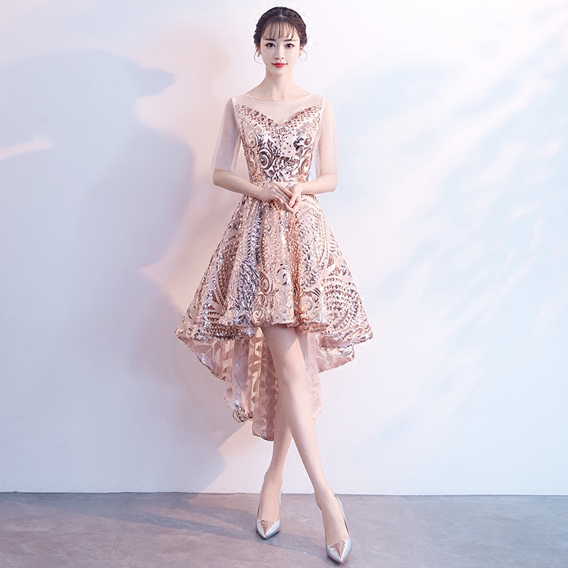 金色小晚礼服女宴会气质名媛法式连衣裙亮片短款主持人轻奢高级感